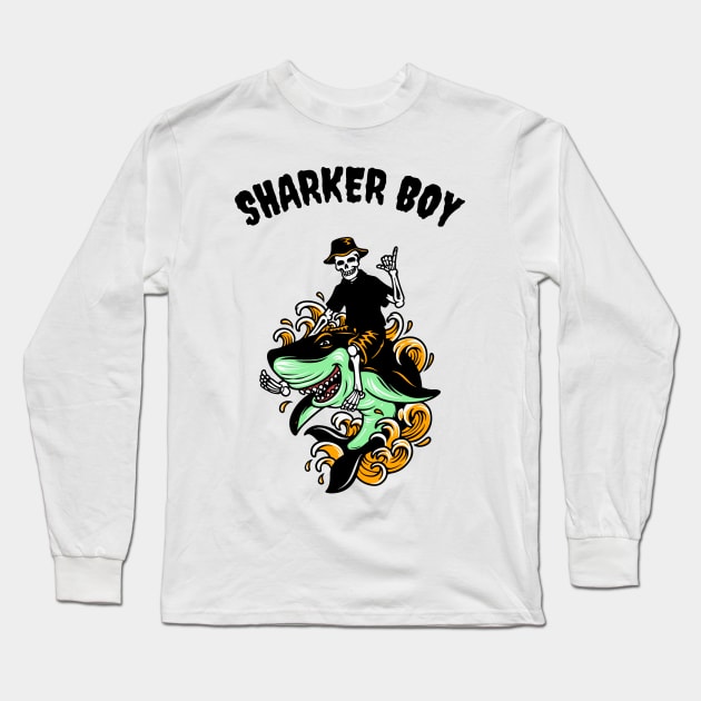 Sharker Boy Cool Shark Long Sleeve T-Shirt by Mrkedi